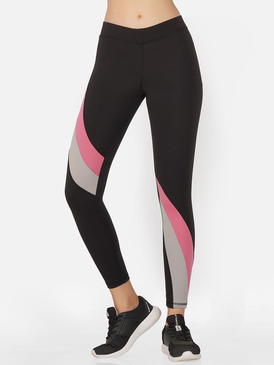 neu look fashion women black & pink colourblocked gym tights