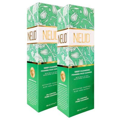 neud deep cleansing foaming face cleanser with activated charcoal and aloe vera - 2 packs (150ml each)