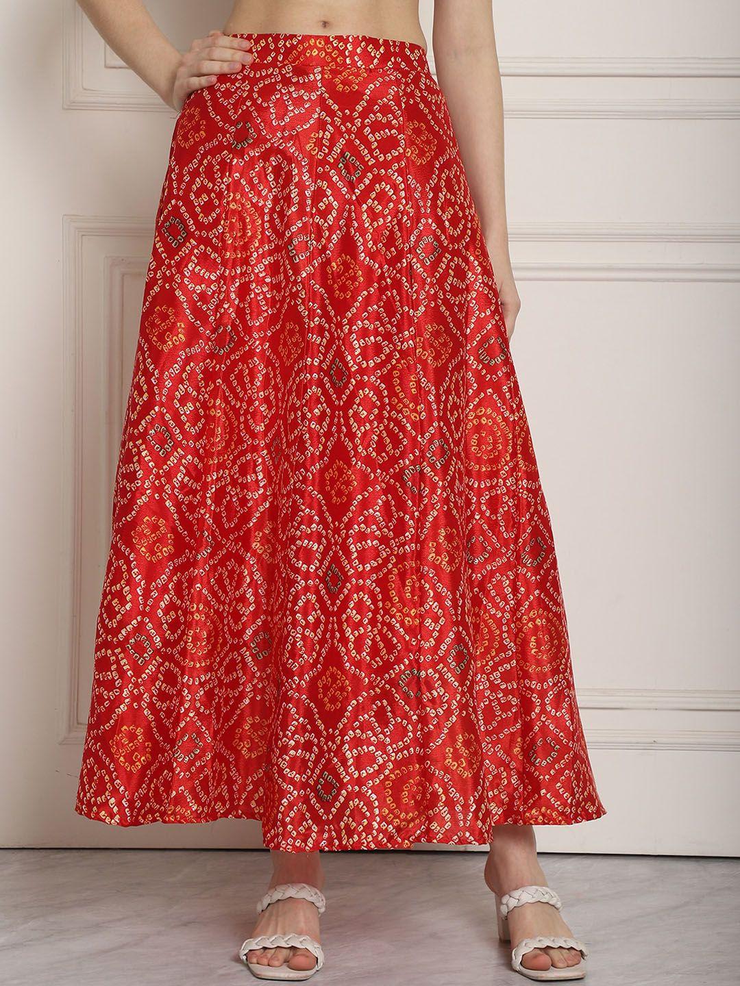 neudis bandhani printed maxi flared skirt