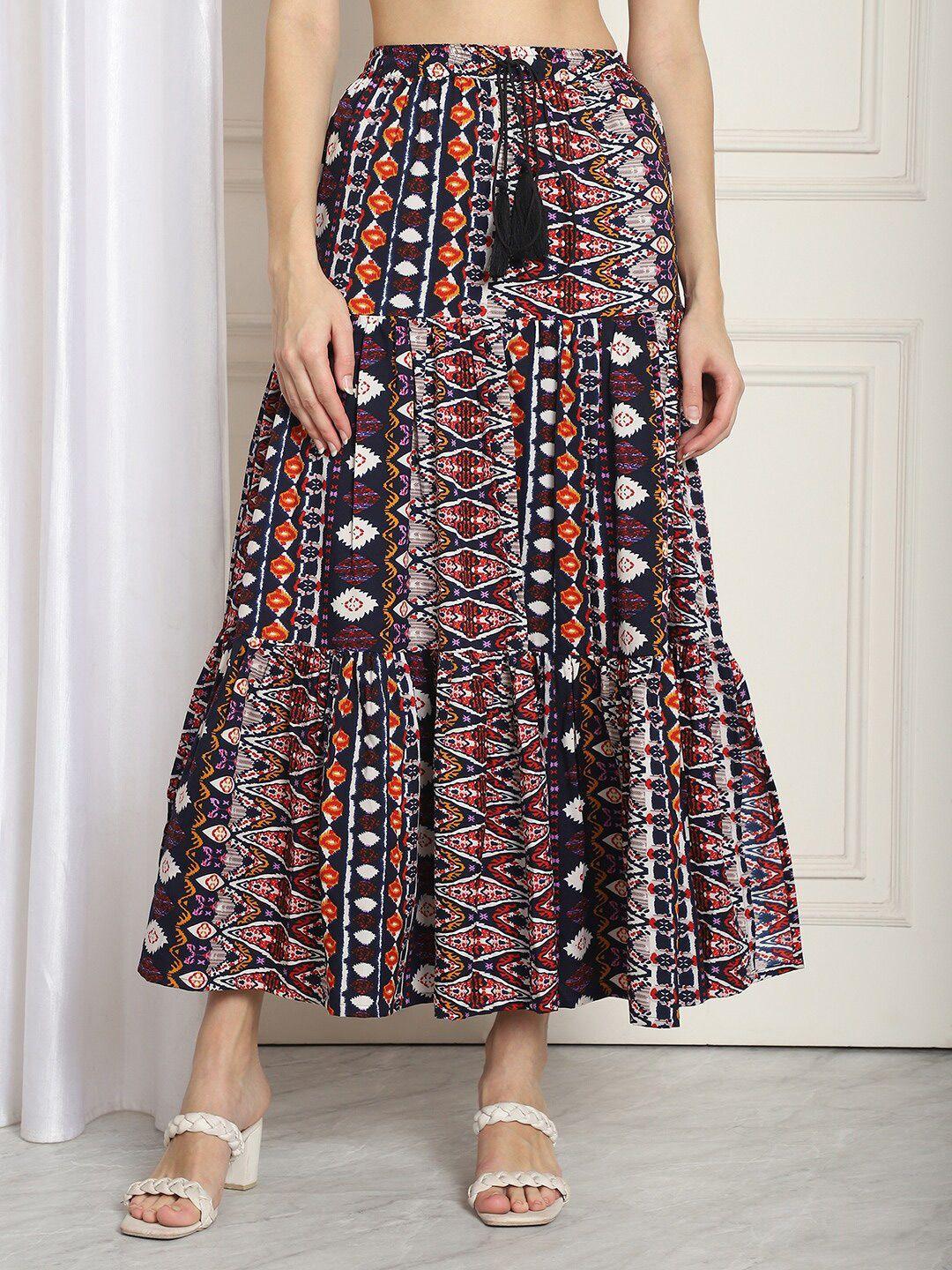 neudis ethnic motifs printed tiered a-line maxi skirt