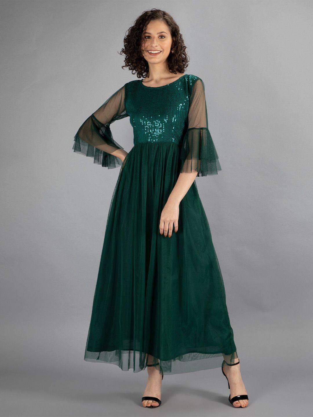 neudis green net solid maxi dress