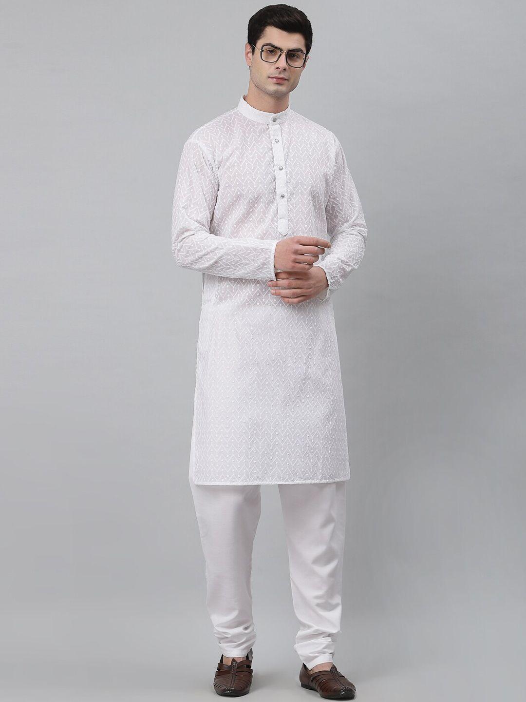 neudis men embroidered thread work pure cotton kurta with churidar
