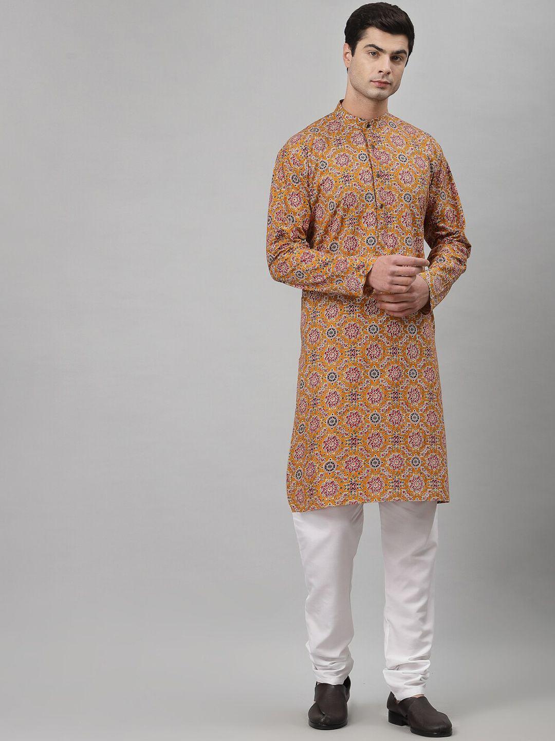 neudis men ethnic motifs printed pure cotton kurta with churidar