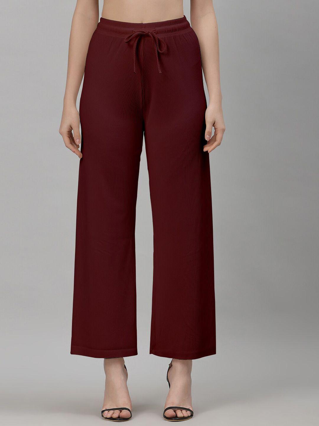 neudis women burgundy relaxed straight fit pleated trousers