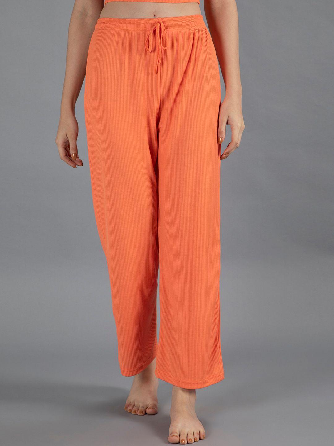 neudis women orange  solid ribbed lounge pants