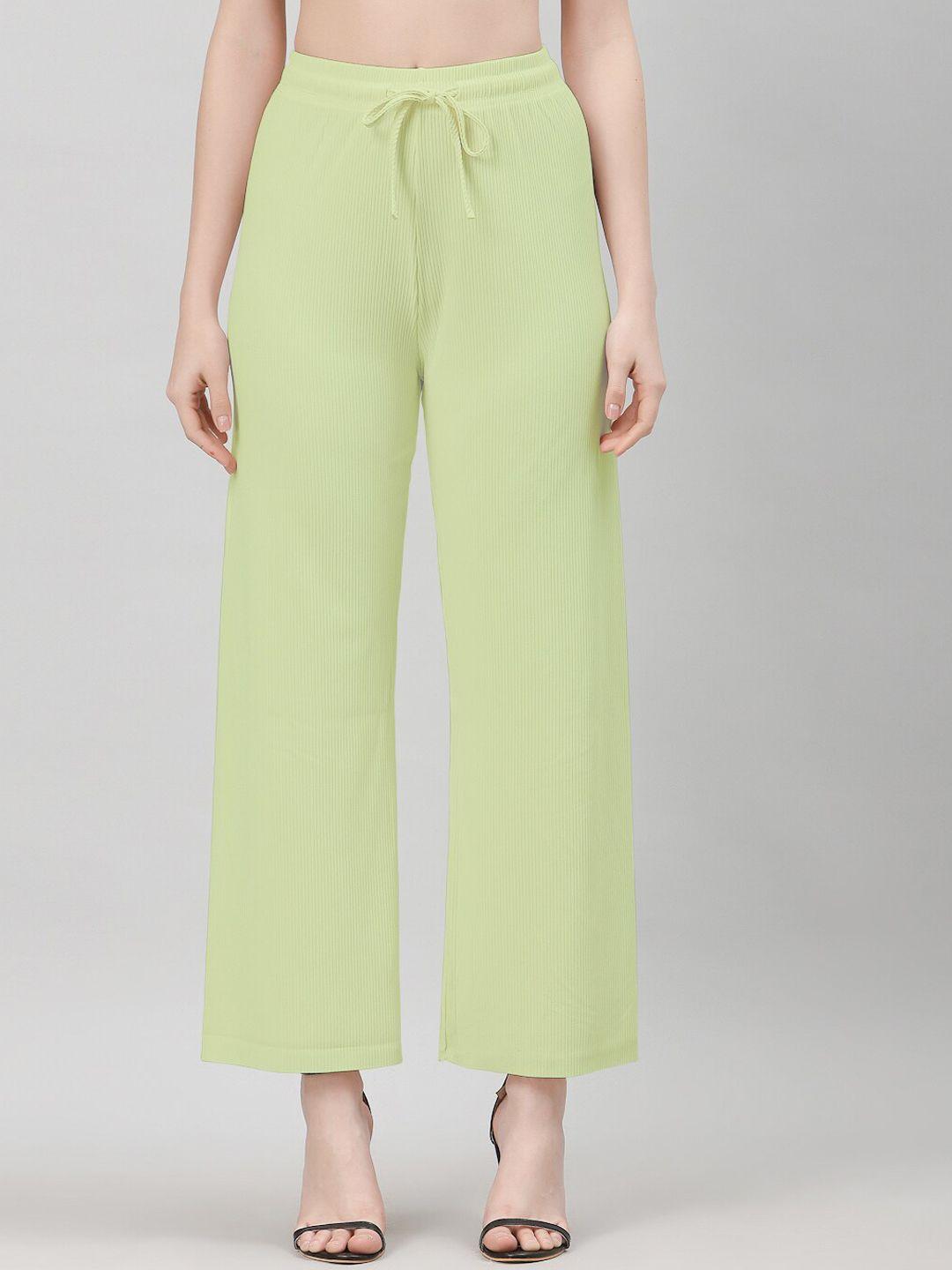 neudis women sea green relaxed straight fit pleated trousers