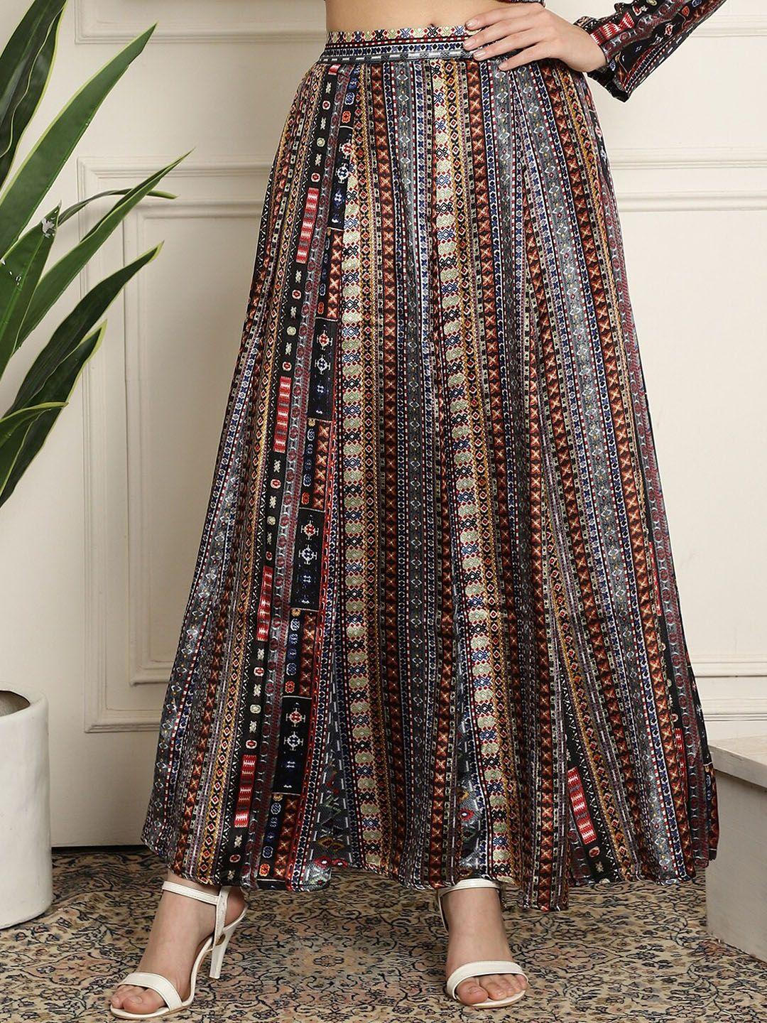 neudis abstract printed flared maxi skirt