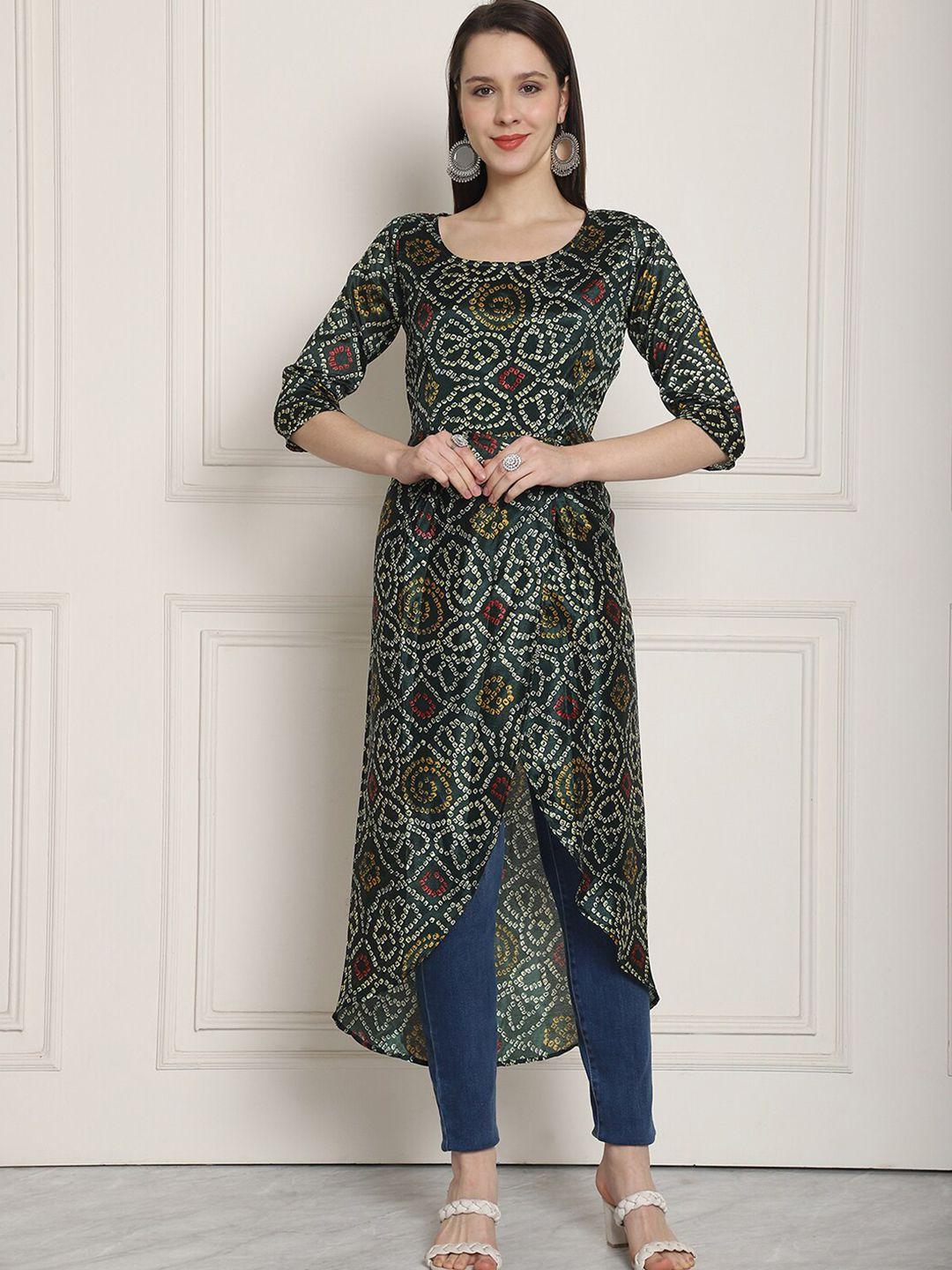 neudis abstract printed round neck anarkali kurta for timeless grace