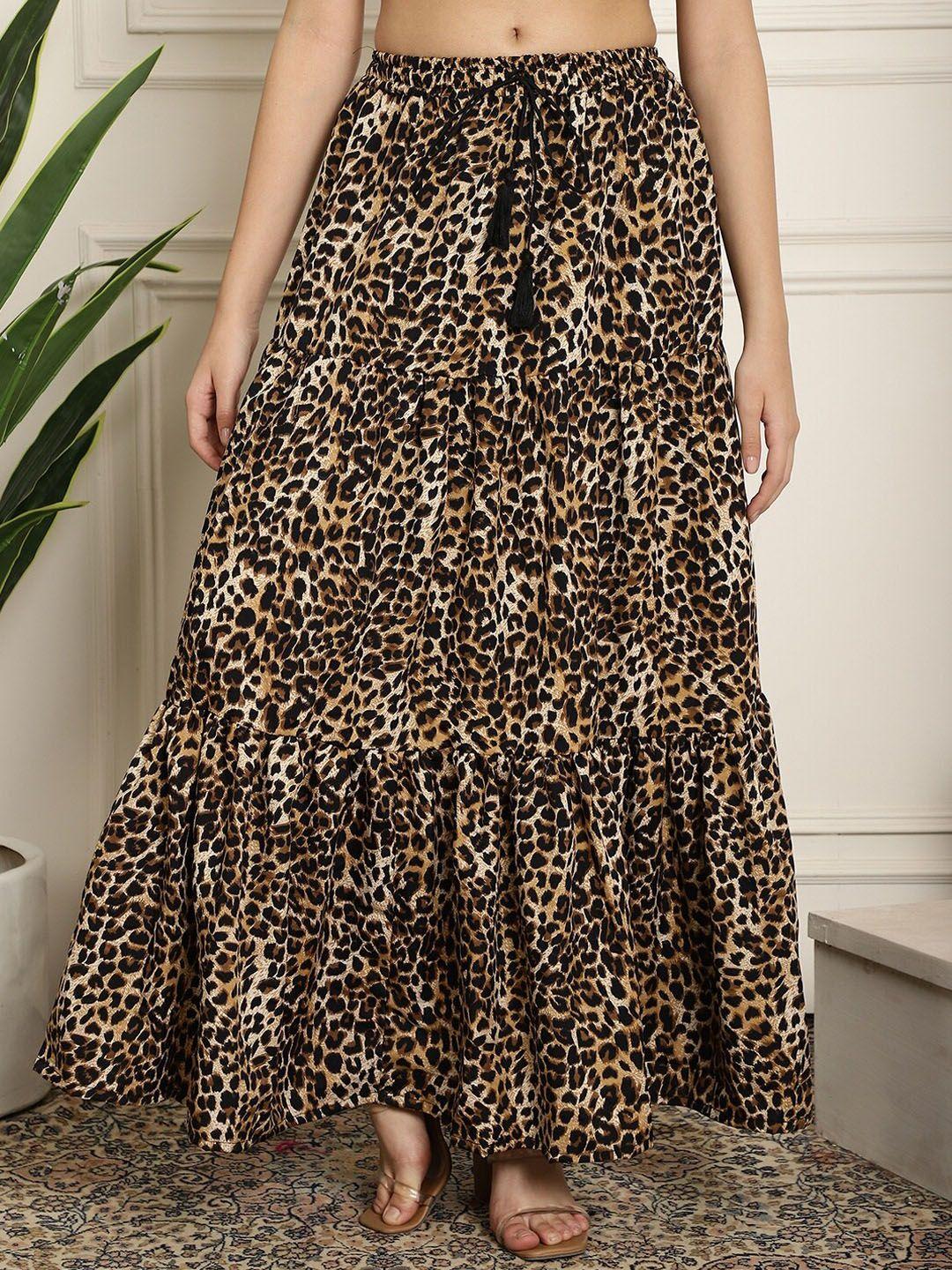 neudis animal printed maxi tiered flared skirt