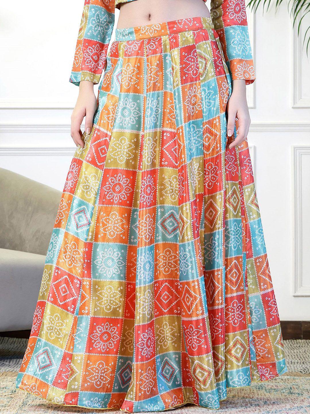 neudis bandhani printed gathered maxi ethnic lehenga skirt