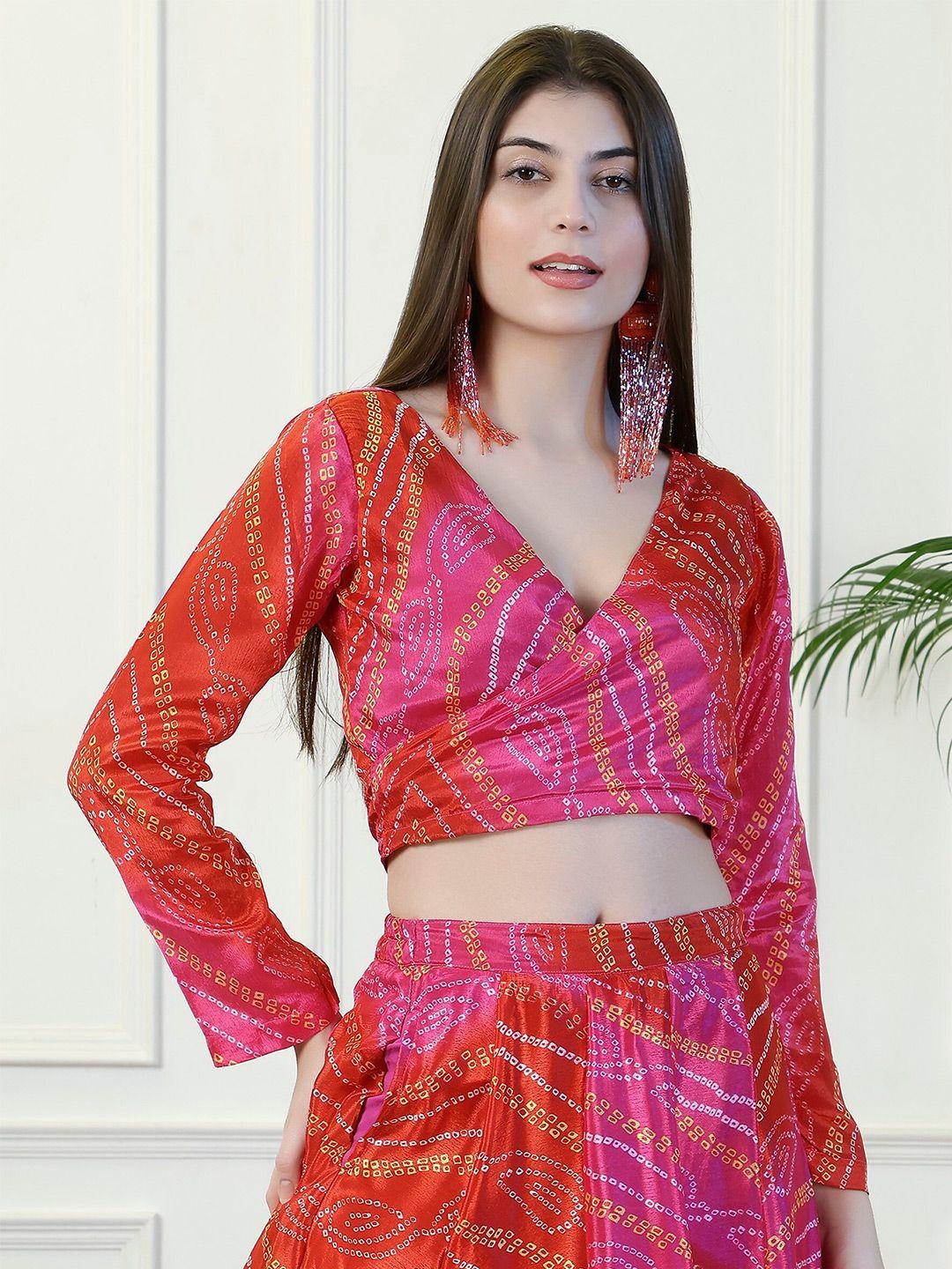 neudis bandhani printed wrap crop top