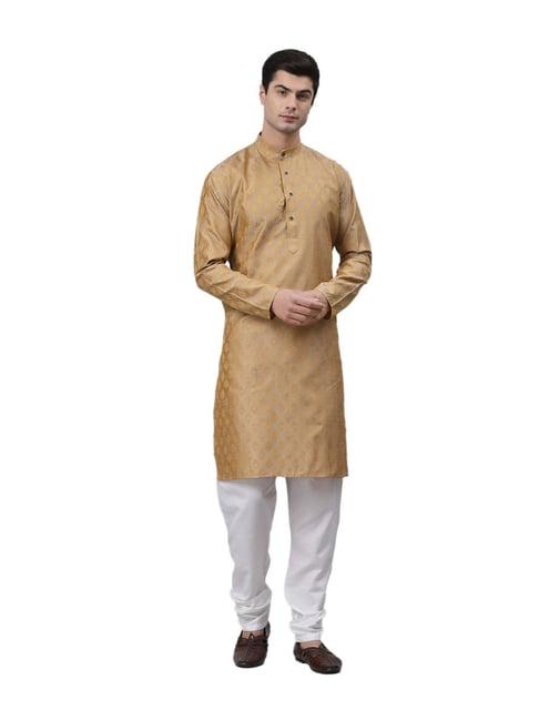 neudis beige & white jacquard straight kurta with churidar