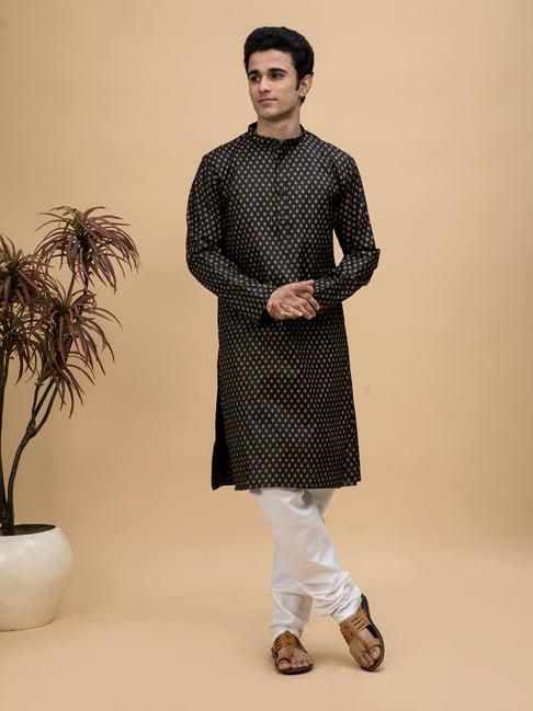 neudis black & white regular fit printed kurta & churidar set