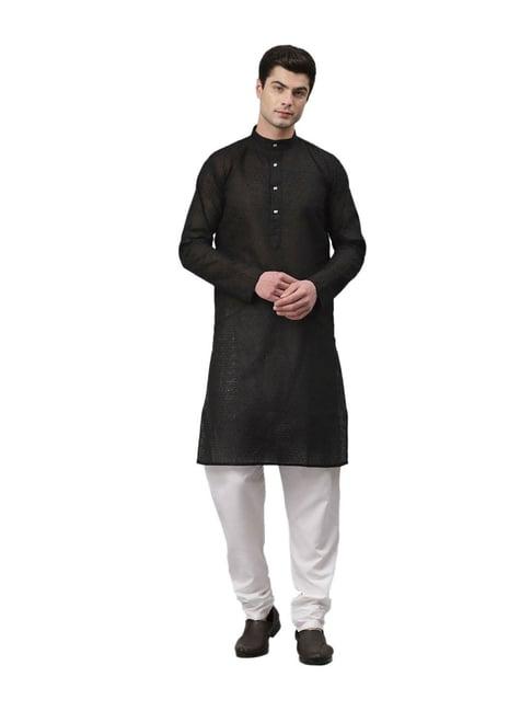 neudis black & white self design straight kurta with churidar