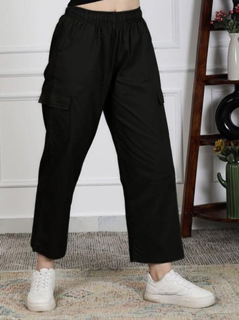 neudis black cotton regular fit mid rise cargo trousers