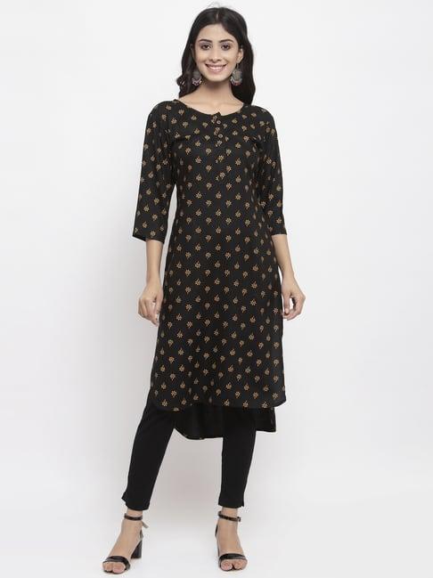 neudis black high low printed kurta