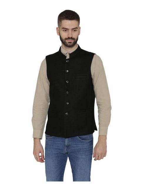 neudis black mandarin collar nehru jacket