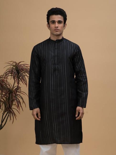 neudis black regular fit striped kurta