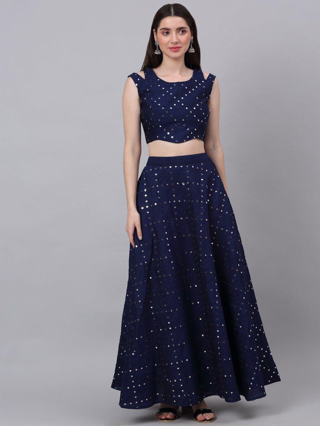 neudis blue & white embellished mirror work ready to wear lehenga &