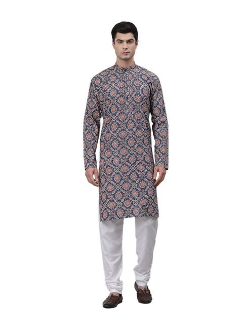 neudis blue & white floral print kurta with churidar