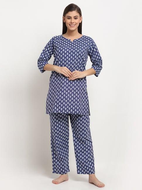 neudis blue printed kurti with pyjamas