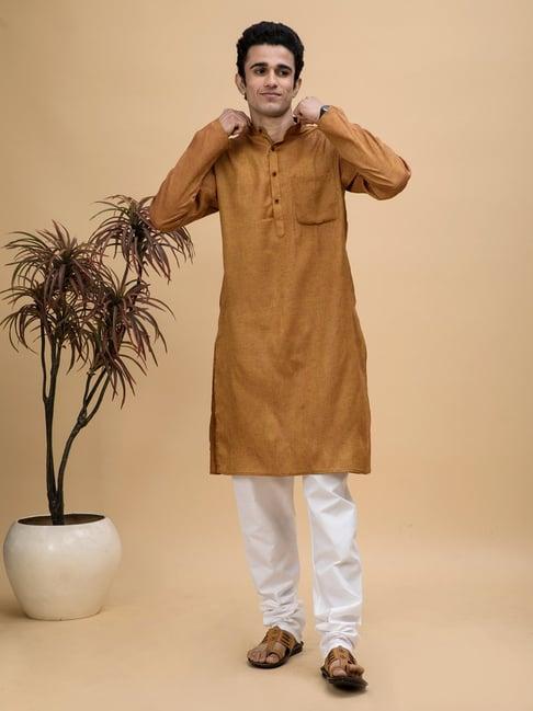 neudis brown & white regular fit self design kurta & churidar set