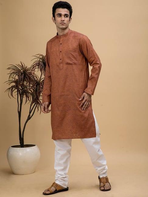 neudis brown & white regular fit self design kurta & churidar set