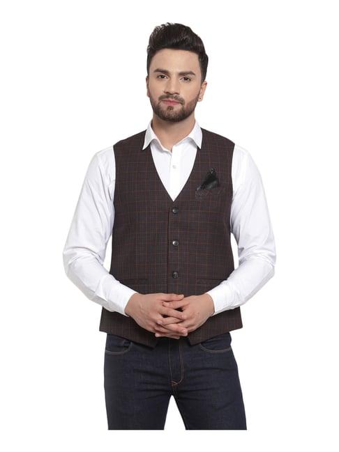 neudis brown regular fit check waistcoat