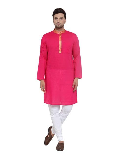 neudis by dhrohar pink & white cotton regular fit kurta pyjama set