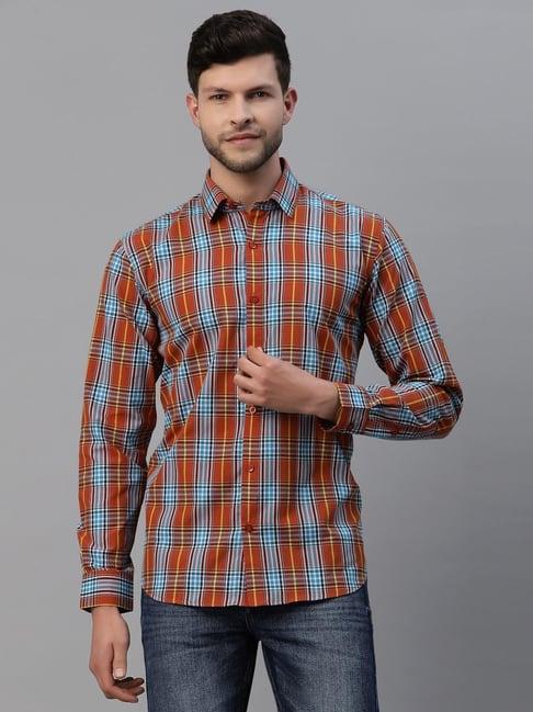 neudis dark orange regular fit check shirt