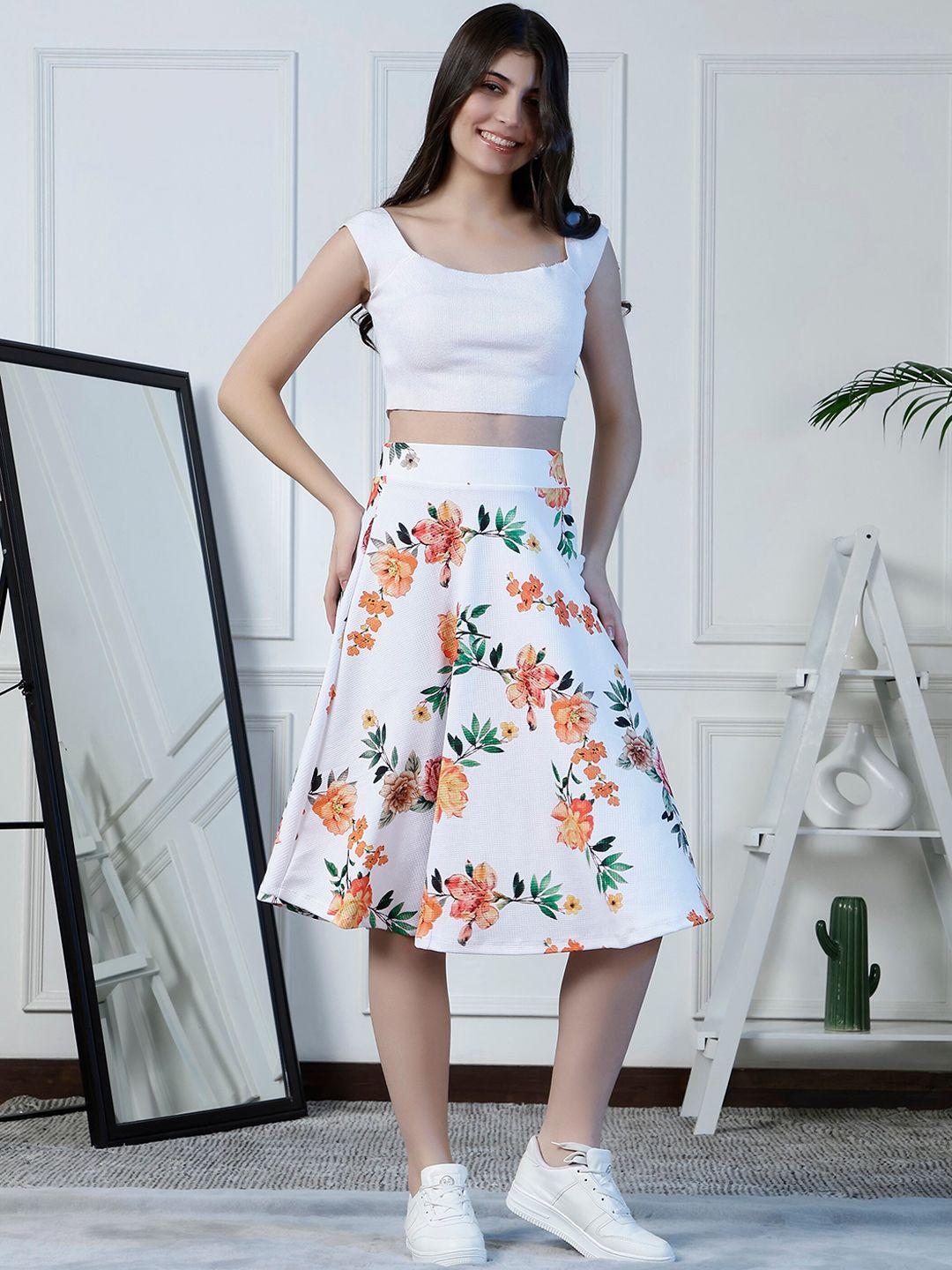neudis floral printed high-waist midi-length a-line skirt