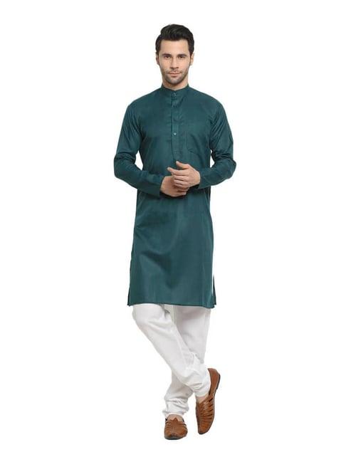 neudis green & white cotton kurta with churidar set