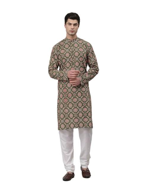 neudis green & white floral print kurta with churidar