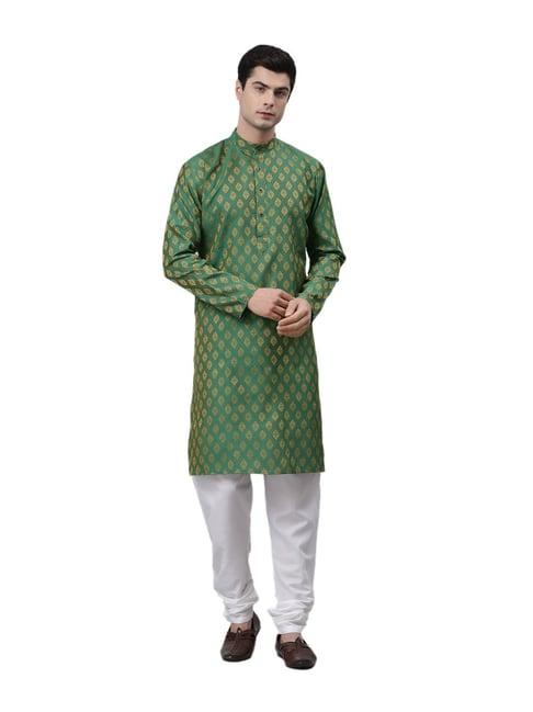 neudis green & white jacquard straight kurta with churidar