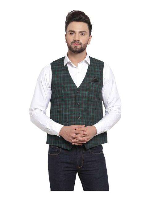 neudis green check v neck waistcoat