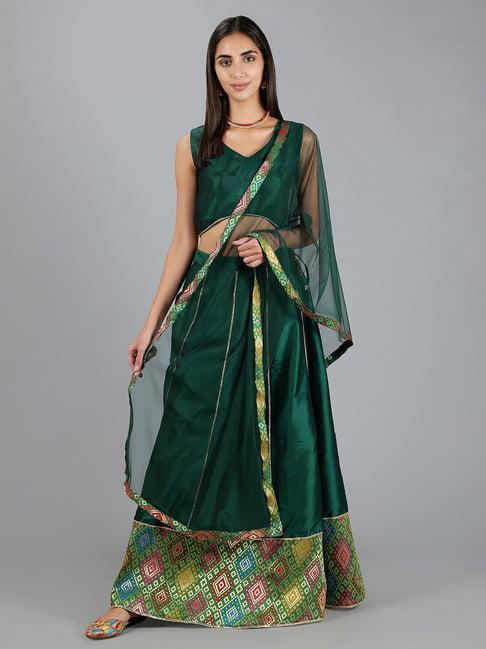 neudis green geometric print lehenga blouse set with dupatta