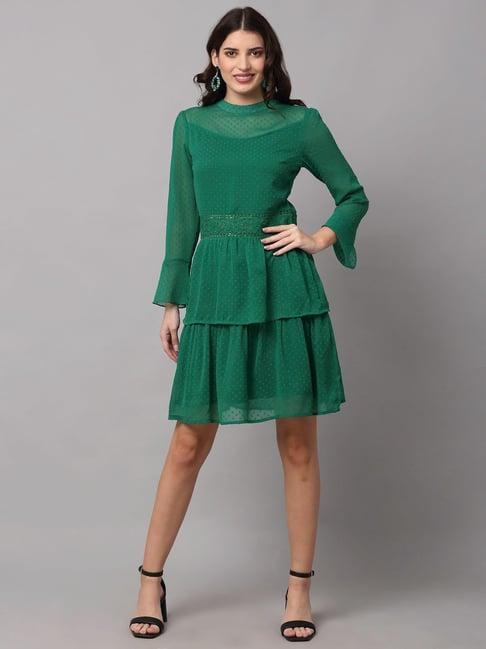 neudis green textured fit & flare dress