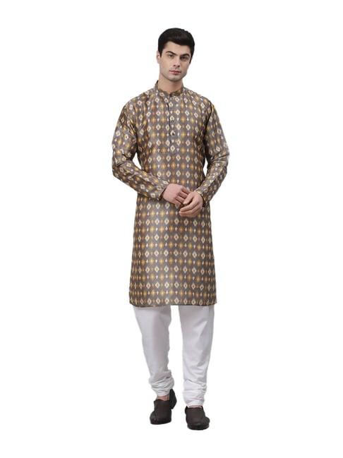 neudis grey & white printed kurta with churidar