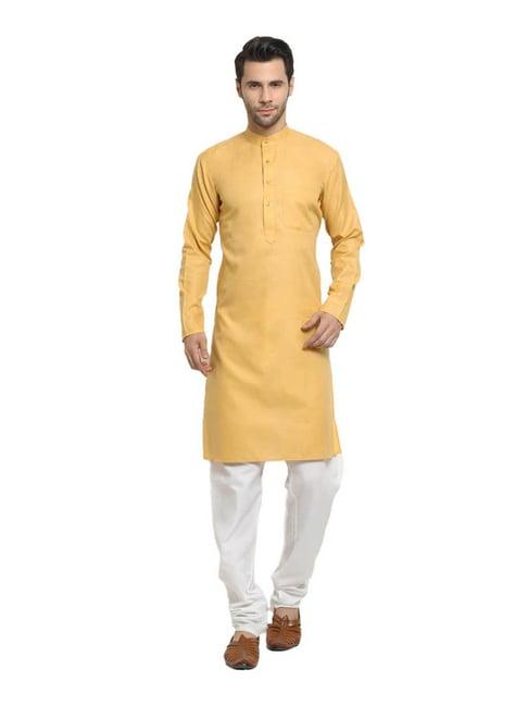 neudis light brown & white cotton kurta with churidar set