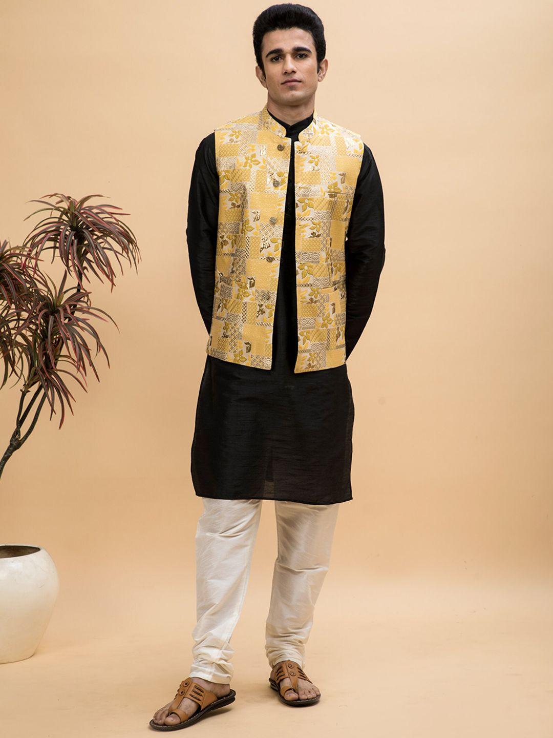 neudis mandarin collar dupion silk kurta with pyjamas & nehru jacket