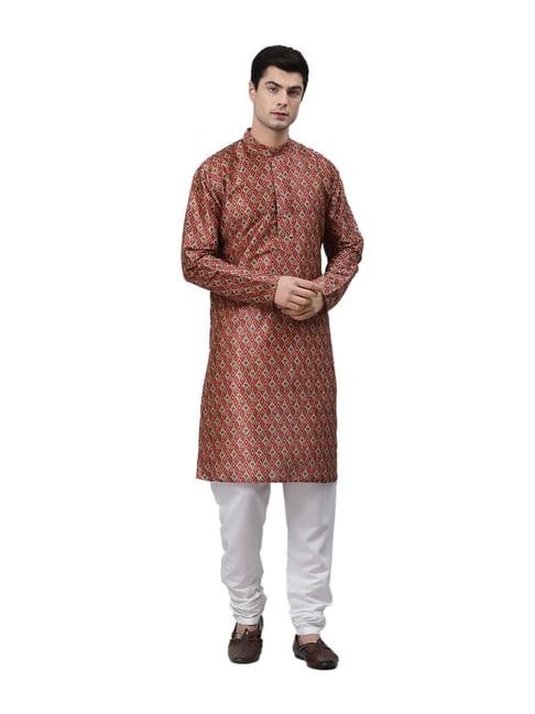 neudis maroon & white printed kurta with churidar