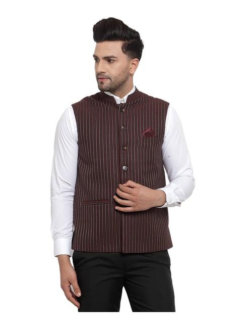 neudis maroon striped nehru jacket