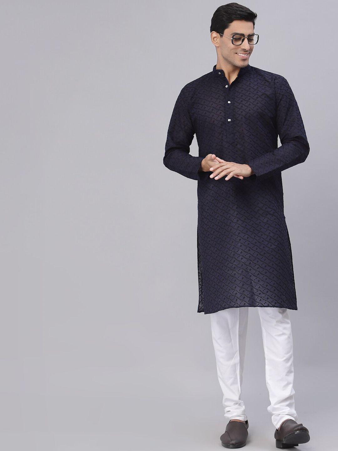 neudis men embroidered thread work pure cotton kurta with churidar