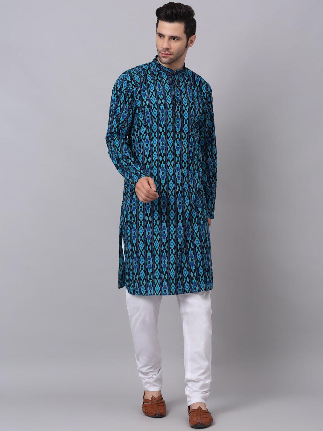 neudis men ethnic motifs printed pure cotton kurta with churidar