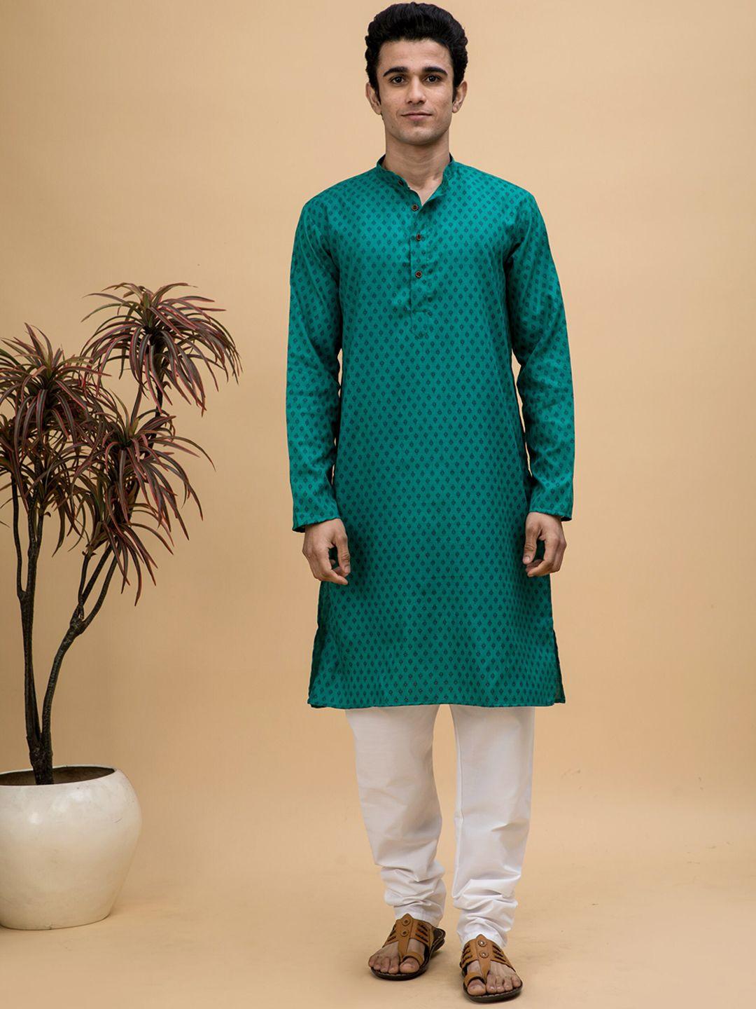 neudis men ethnic motifs printed pure cotton kurta with churidar