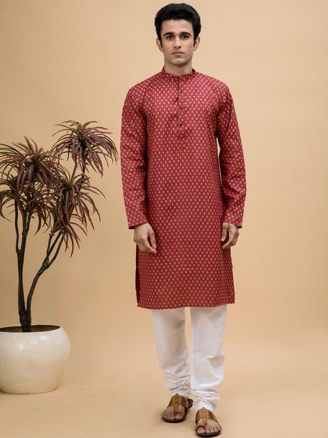 neudis men ethnic motifs printed pure cotton kurta with churidar