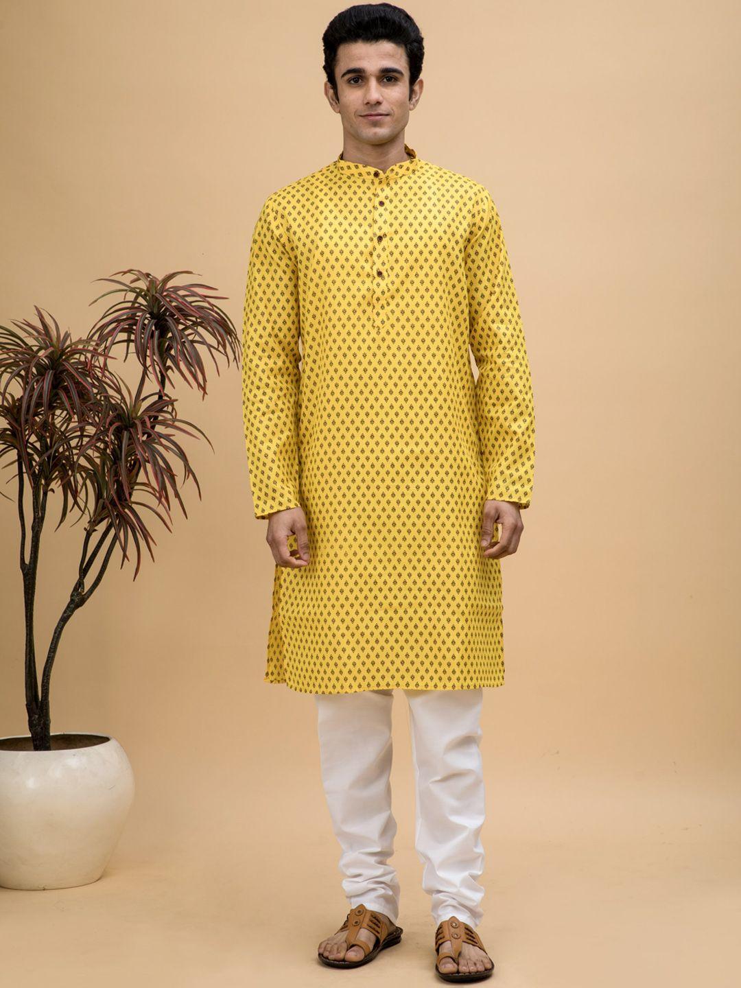 neudis men ethnic motifs printed pure cotton kurta with churidar