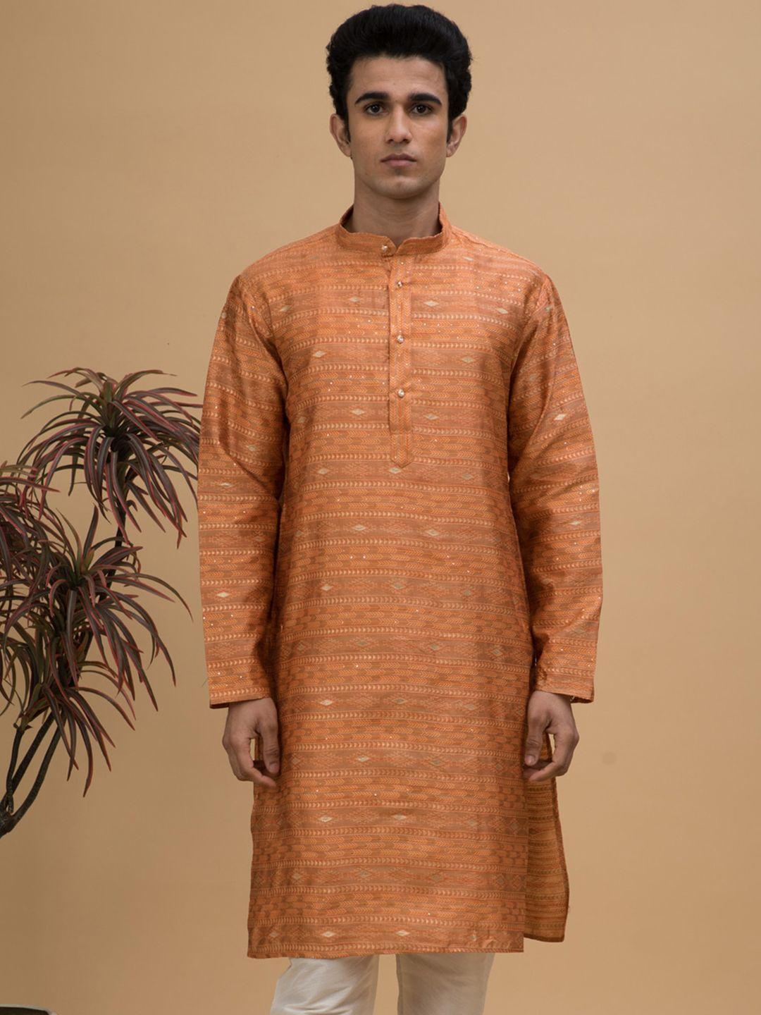 neudis men ethnic motifs woven design mandarin collar straight kurta