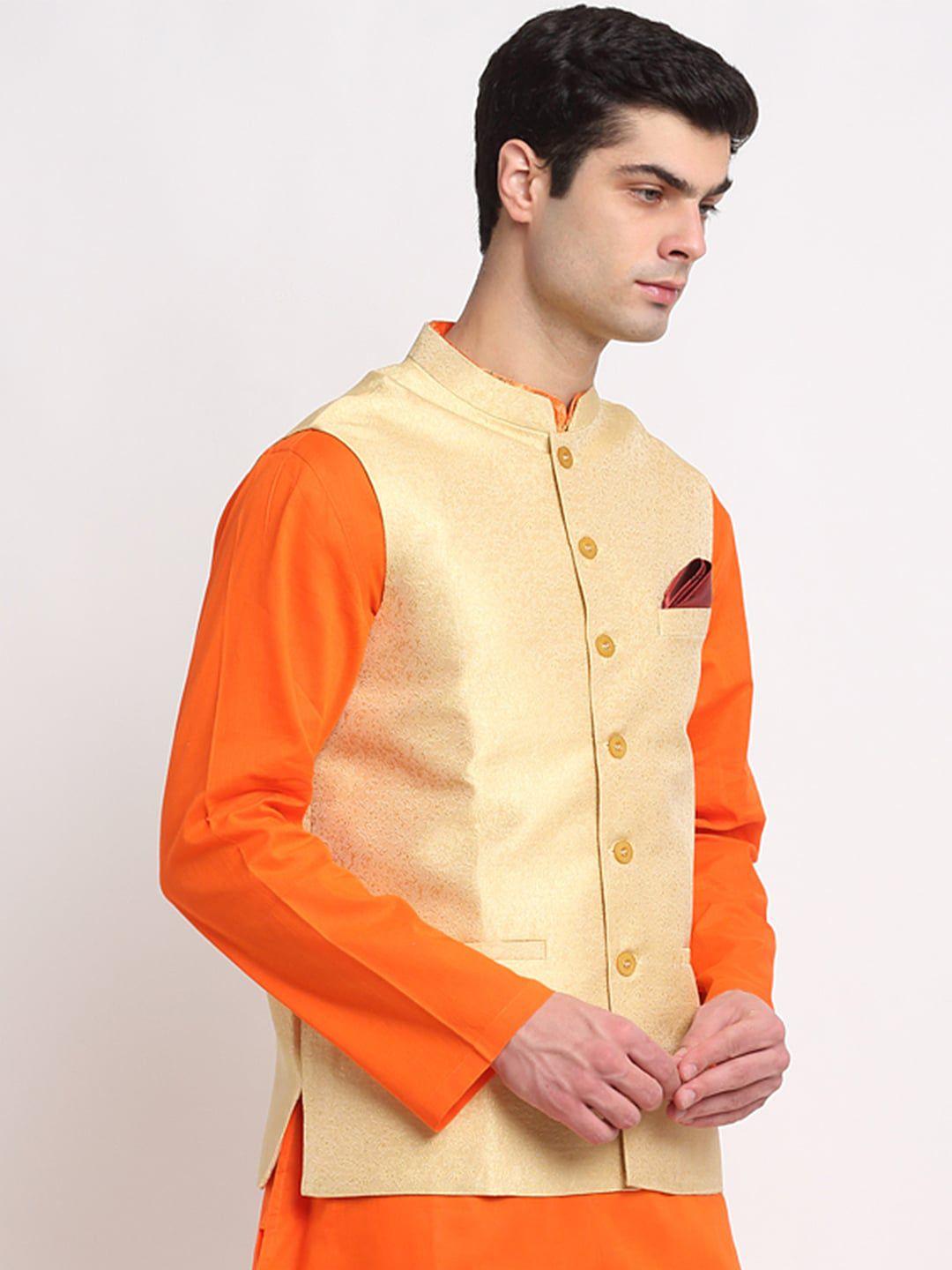 neudis men jacquard dupion silk nehru jacket