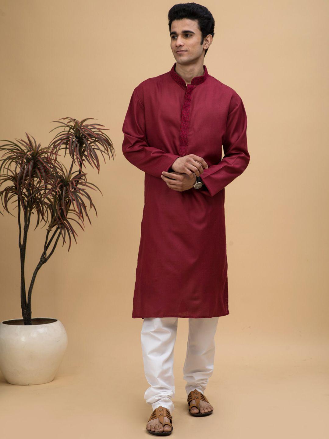 neudis men mandarin collar  pure cotton kurta with churidar